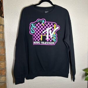 MTV Black Crewneck Sweater with Pink & Teal Graphic